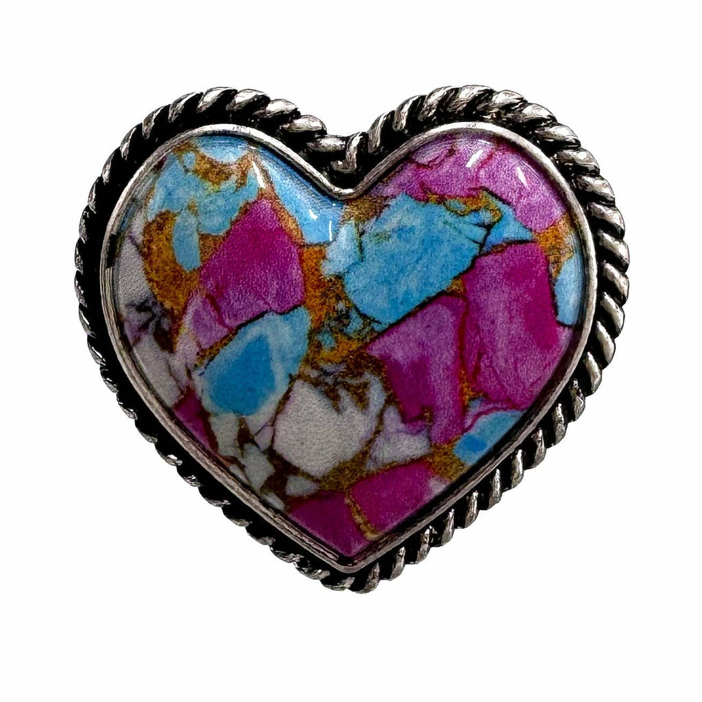 Polished Color Stone Heart Ring