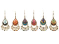 Thread Beaded Teardrop Short Fan Metal Dangle Earrings