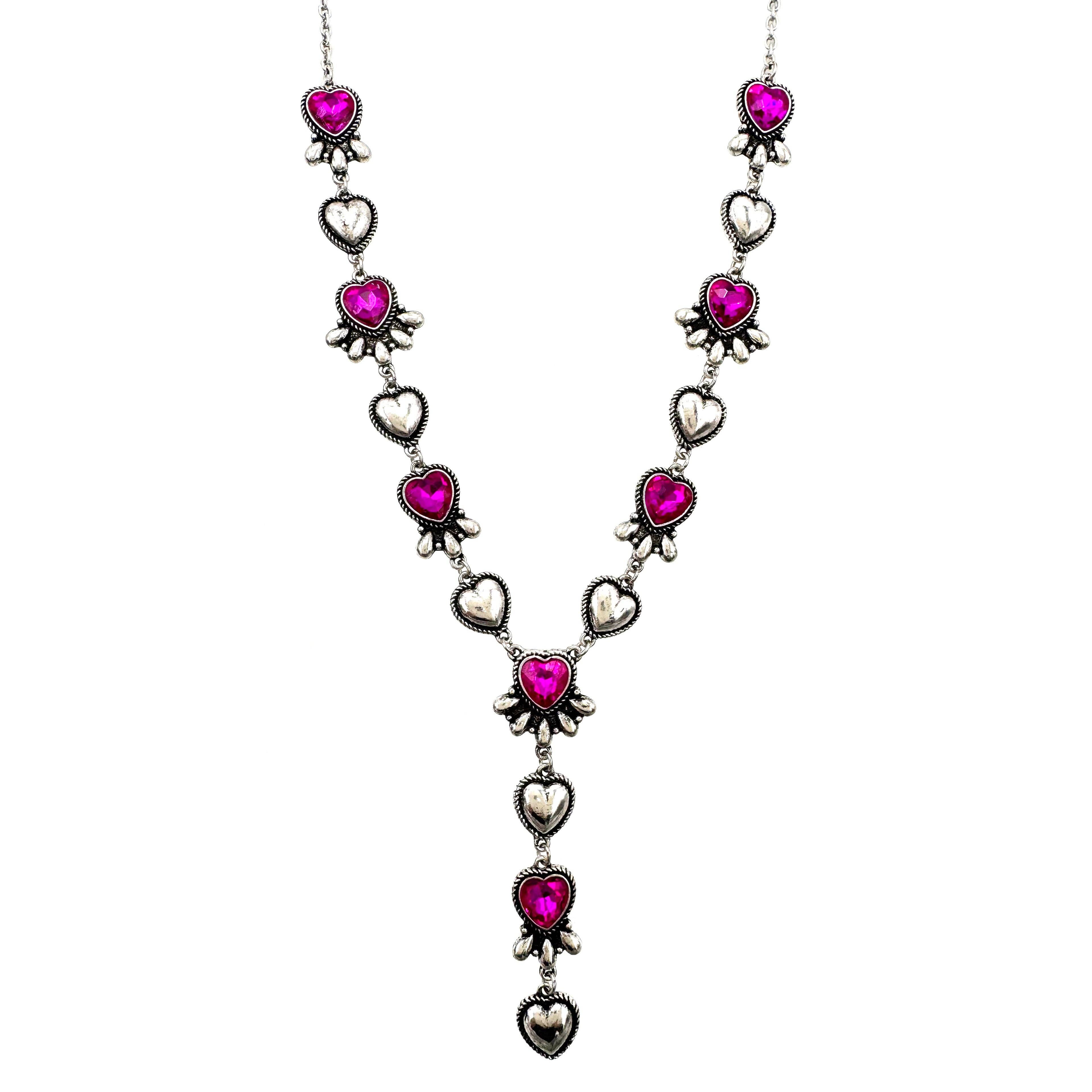 Pink Crystal Heart Blossom Necklace