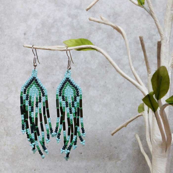 Small Seed Bead Fringe Long Dangle Earrings