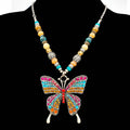 Colorful Butterfly Pendant Beaded Necklace Earrings Set