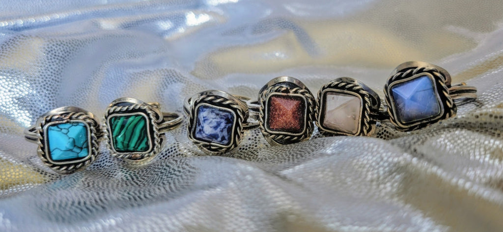 Semi Precious Stone Pyramid Square Adjustable Metal Ring