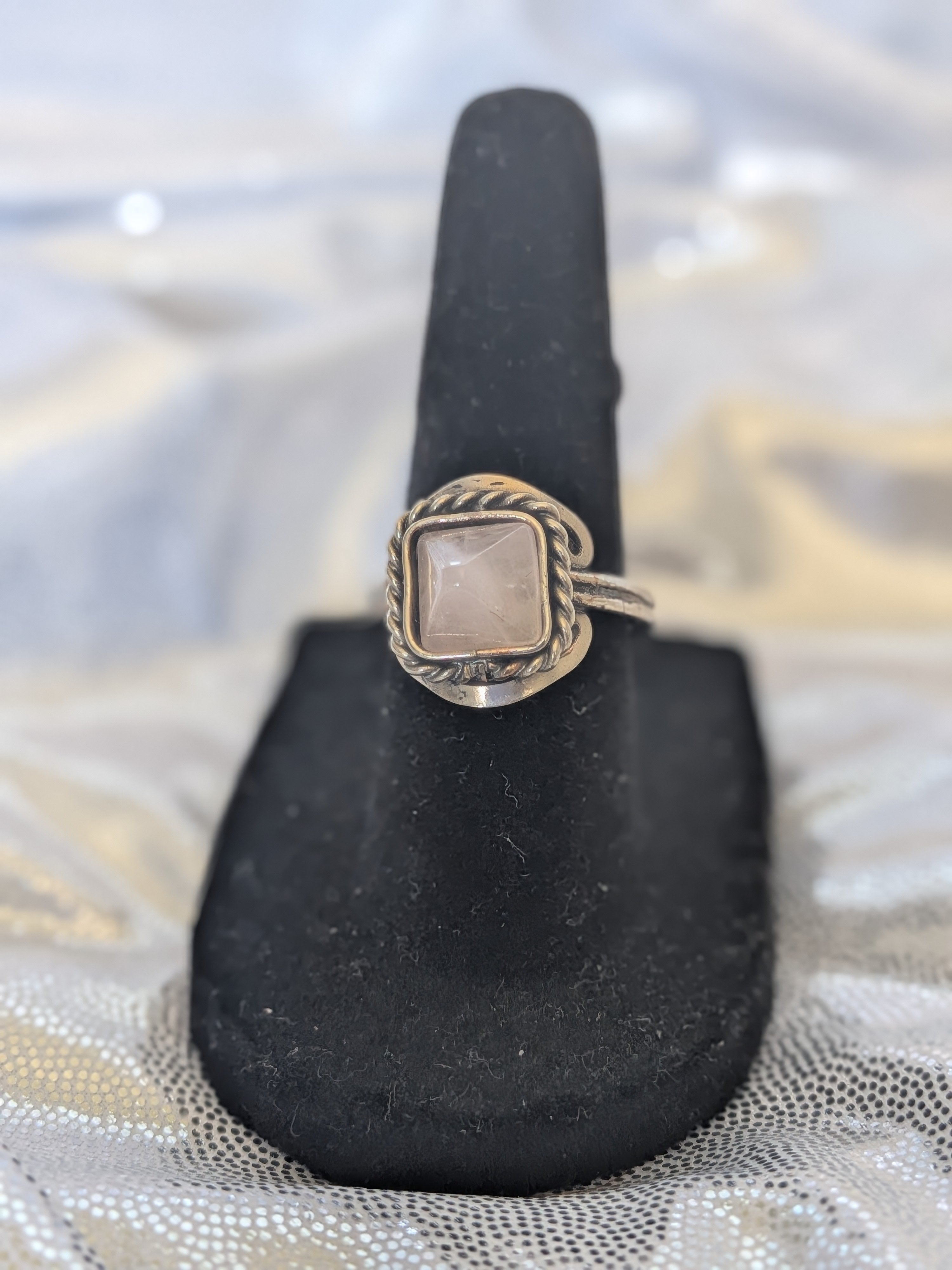 Semi Precious Stone Pyramid Square Adjustable Metal Ring