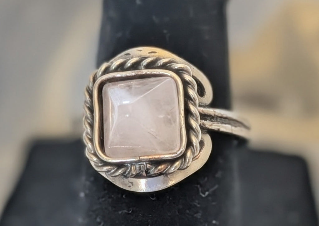 Semi Precious Stone Pyramid Square Adjustable Metal Ring