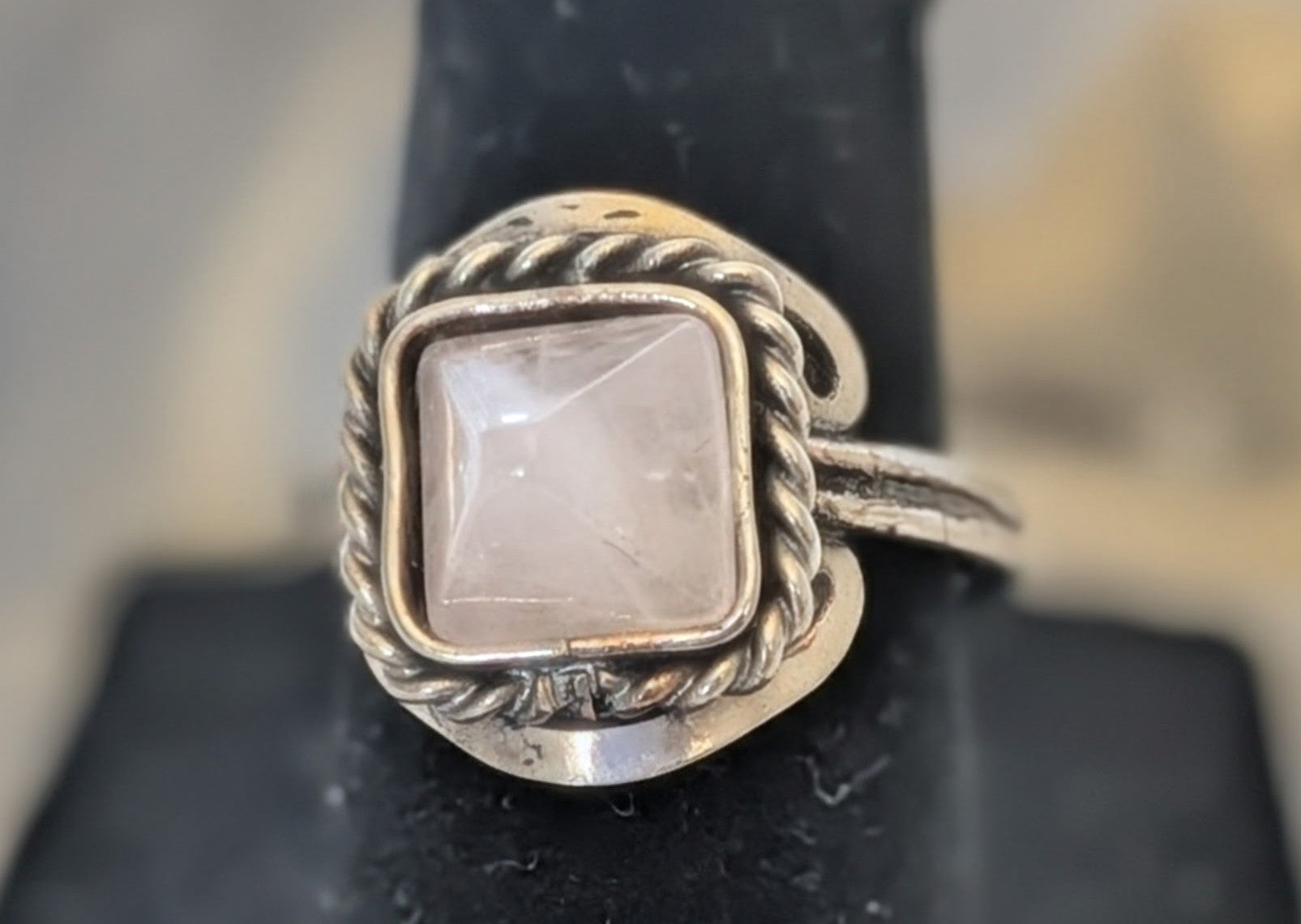 Semi Precious Stone Pyramid Square Adjustable Metal Ring