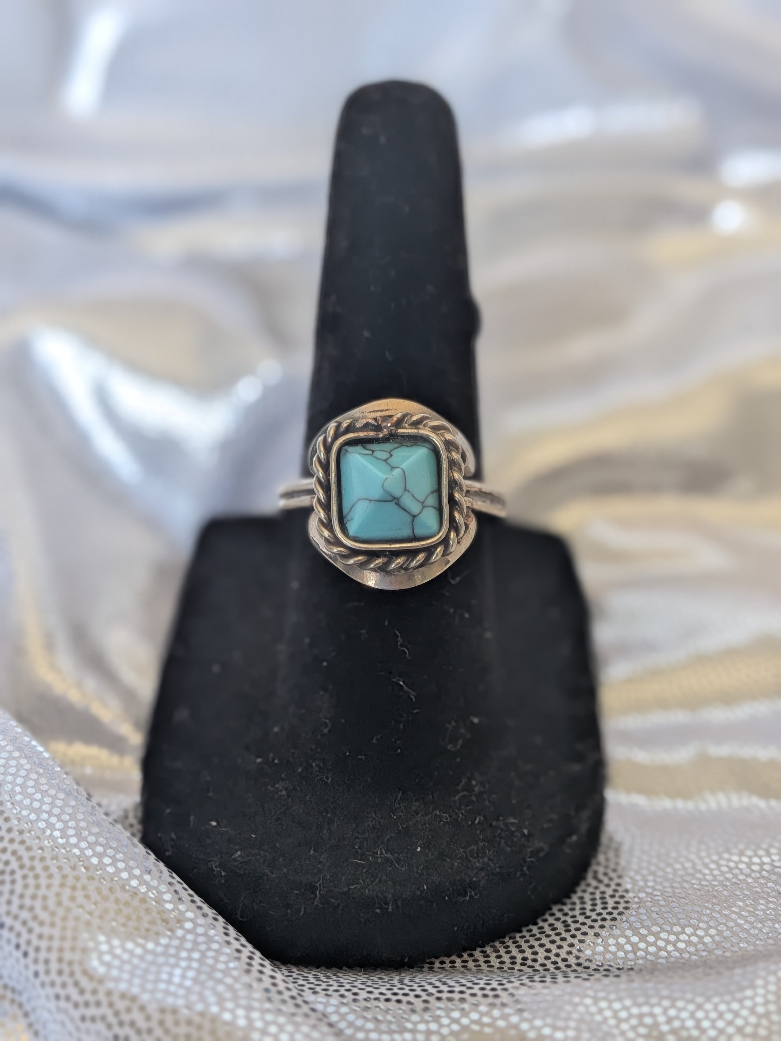 Semi Precious Stone Pyramid Square Adjustable Metal Ring