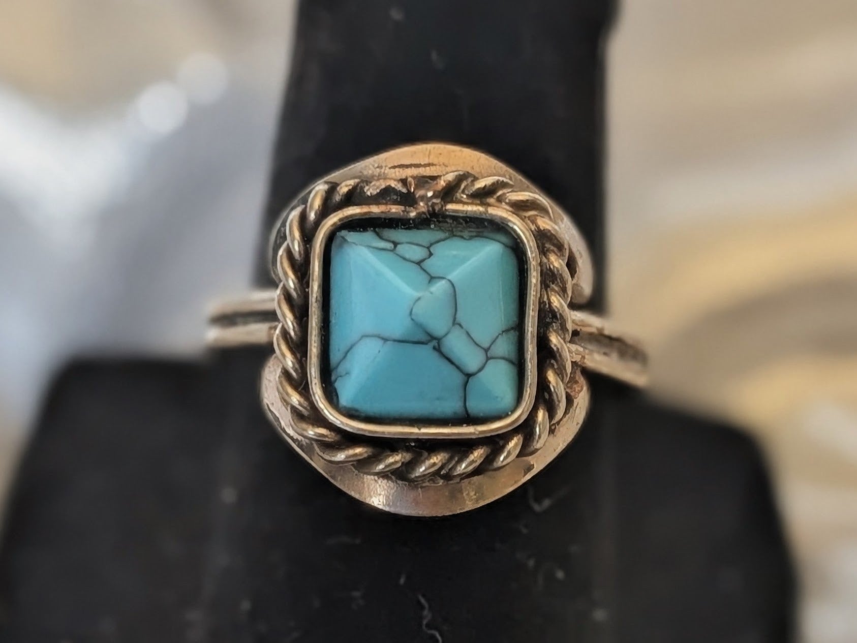 Semi Precious Stone Pyramid Square Adjustable Metal Ring
