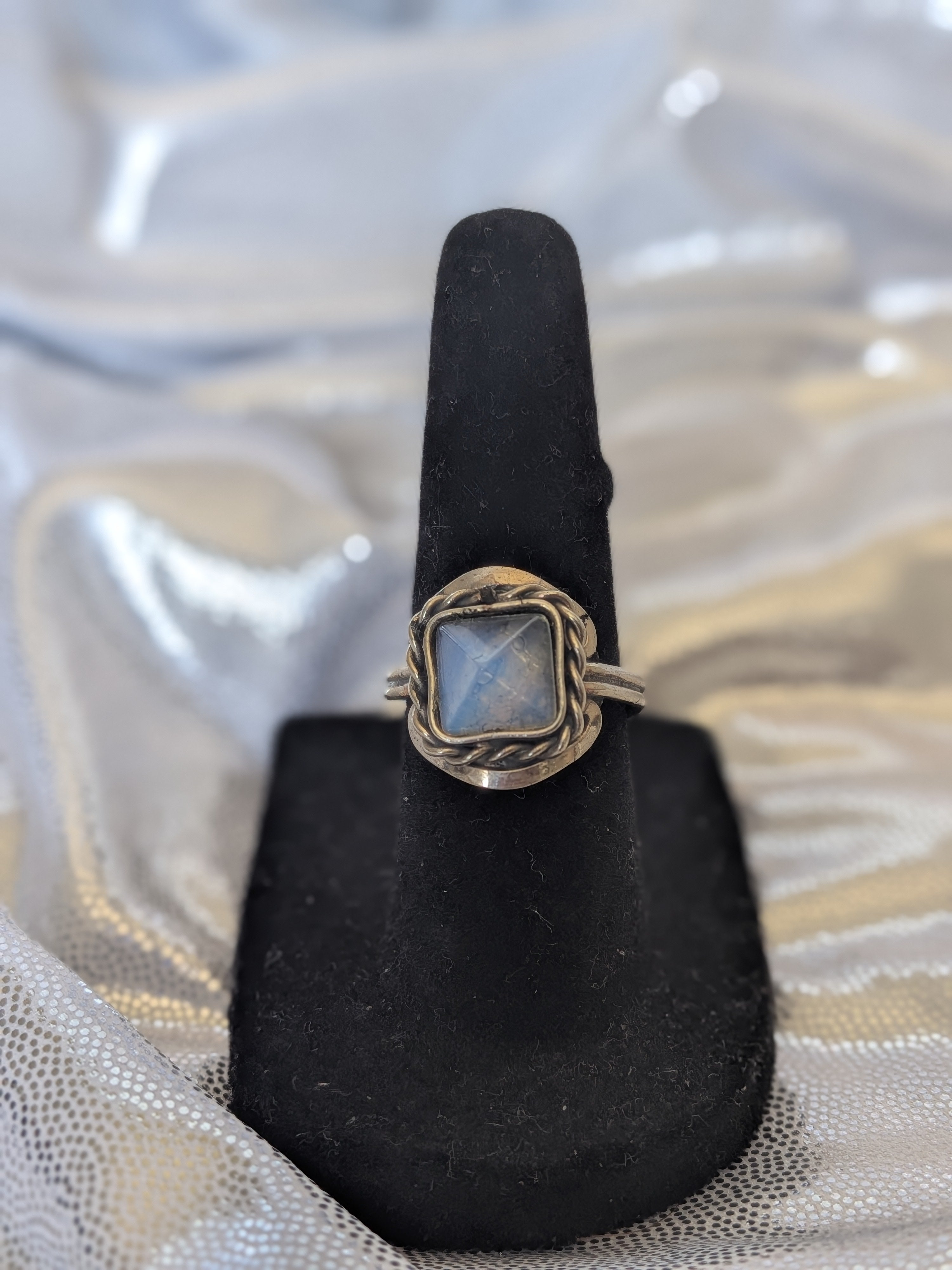 Semi Precious Stone Pyramid Square Adjustable Metal Ring