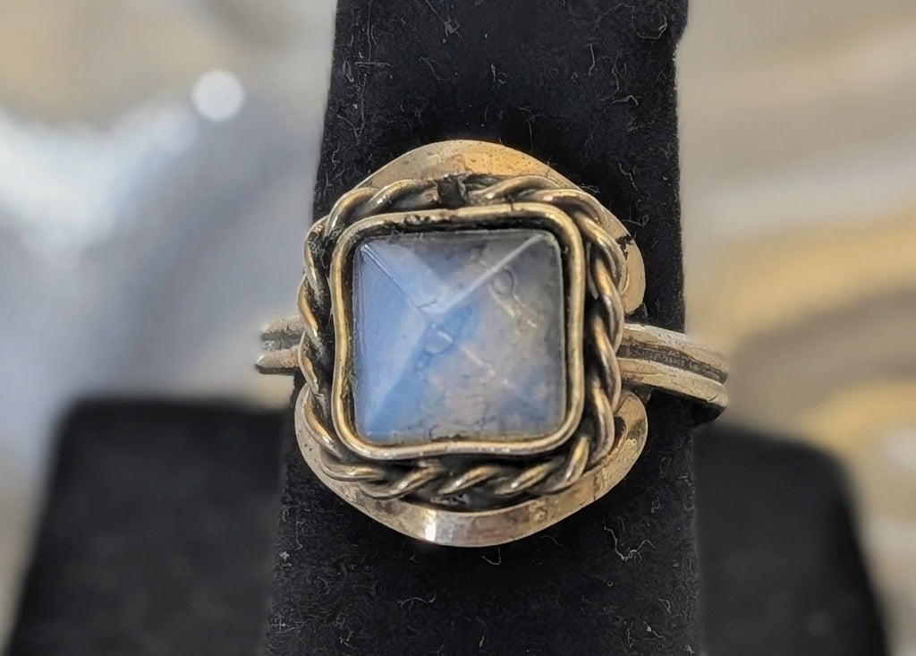 Semi Precious Stone Pyramid Square Adjustable Metal Ring