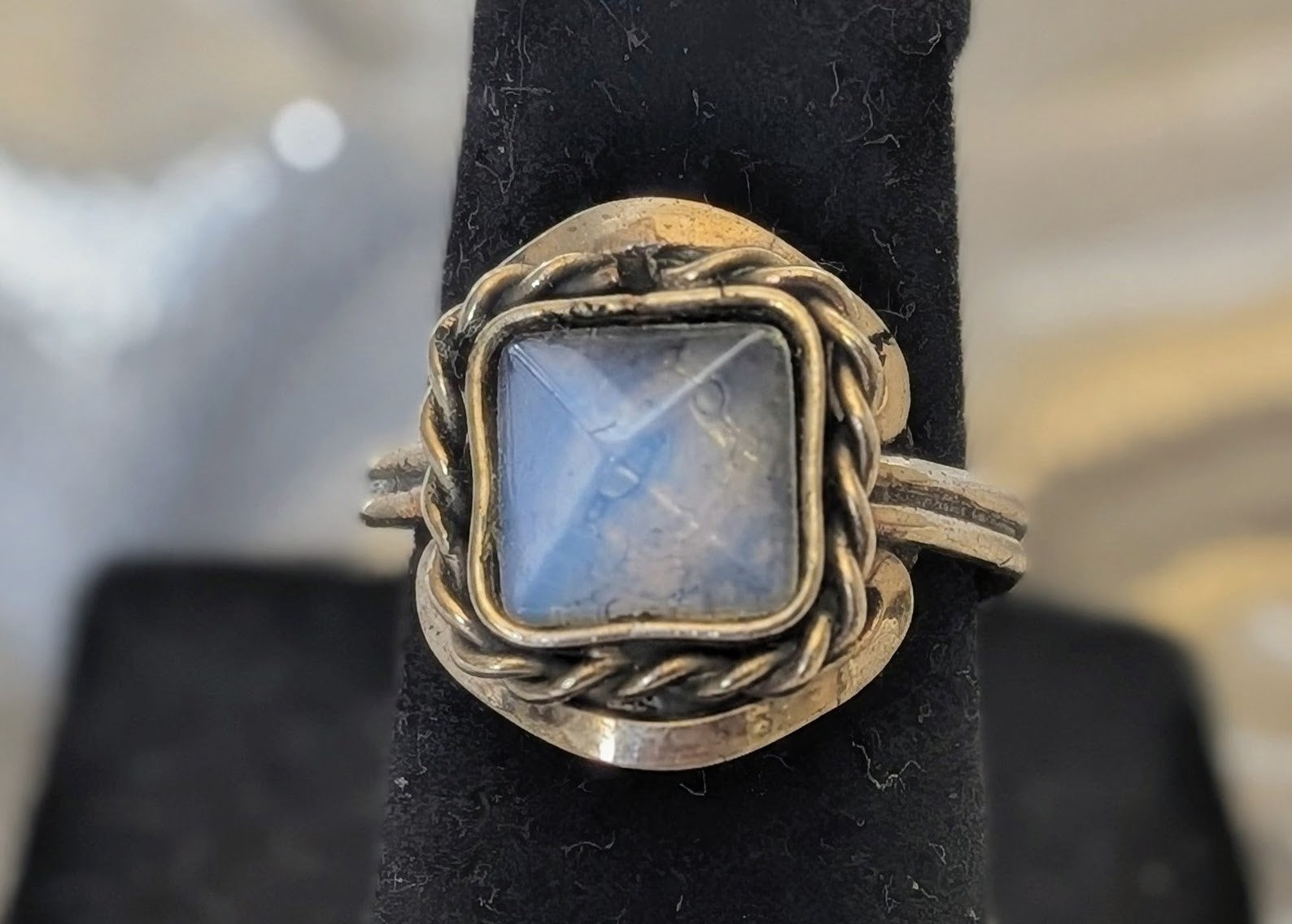 Semi Precious Stone Pyramid Square Adjustable Metal Ring