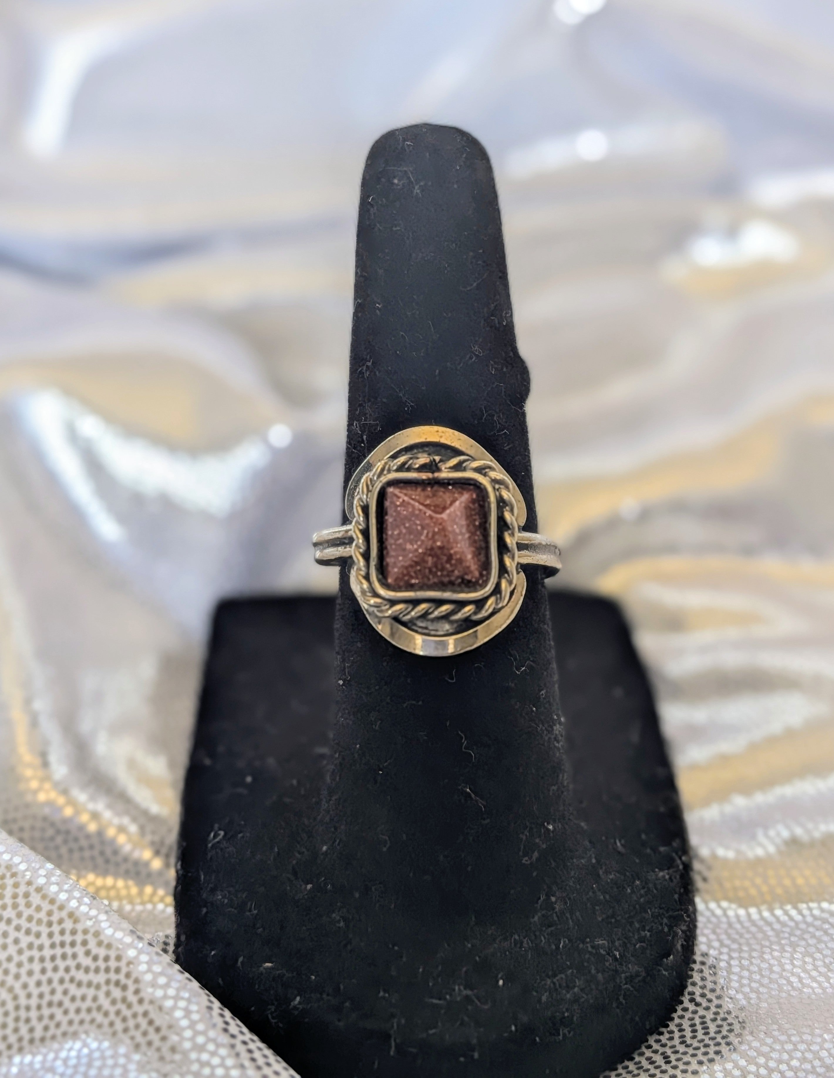Semi Precious Stone Pyramid Square Adjustable Metal Ring