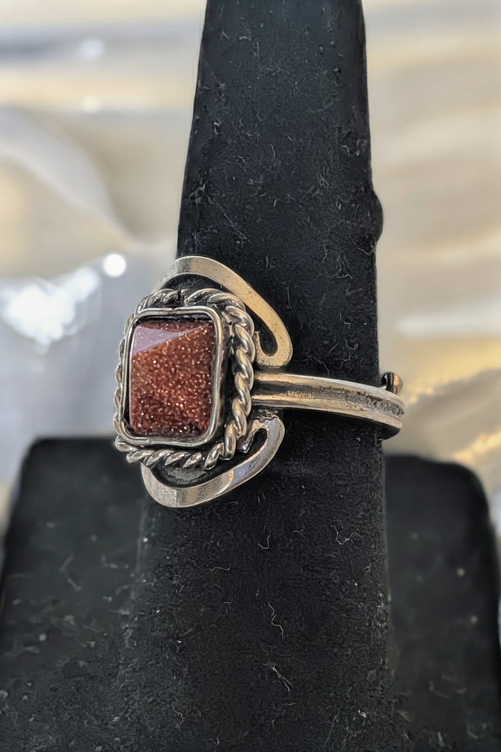 Semi Precious Stone Pyramid Square Adjustable Metal Ring