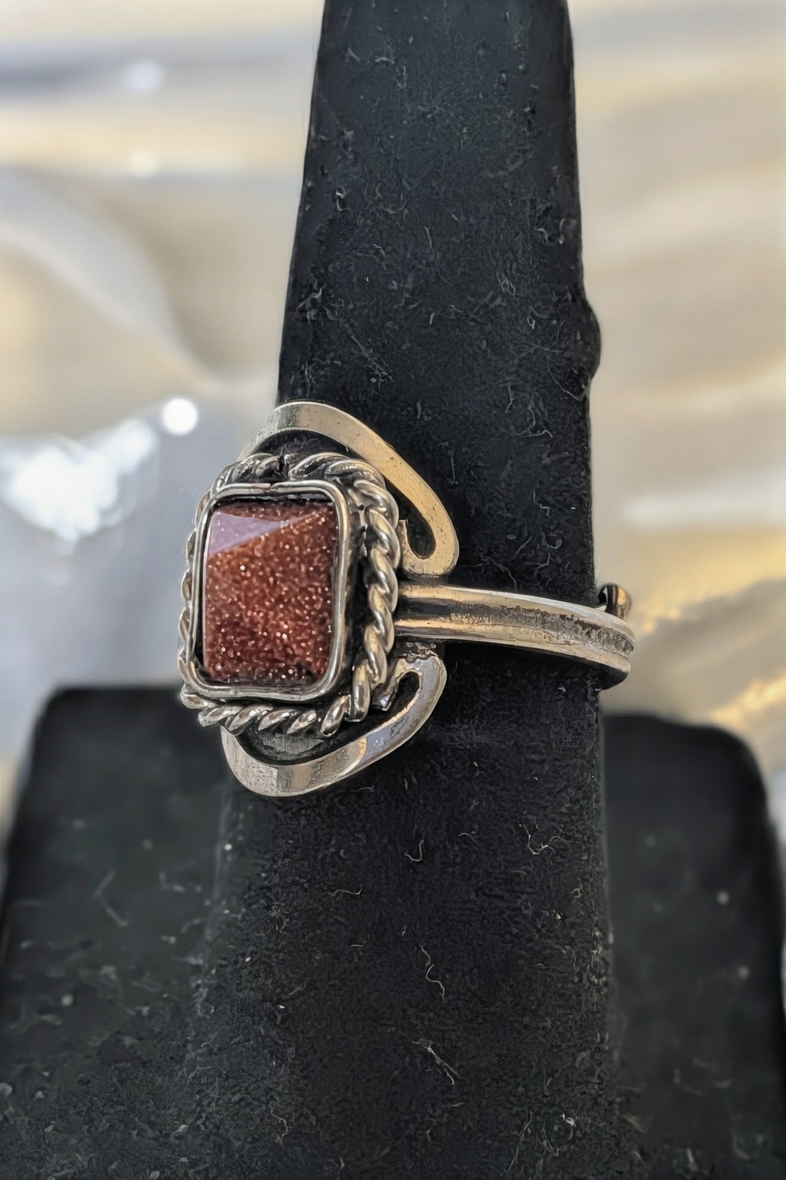 Semi Precious Stone Pyramid Square Adjustable Metal Ring