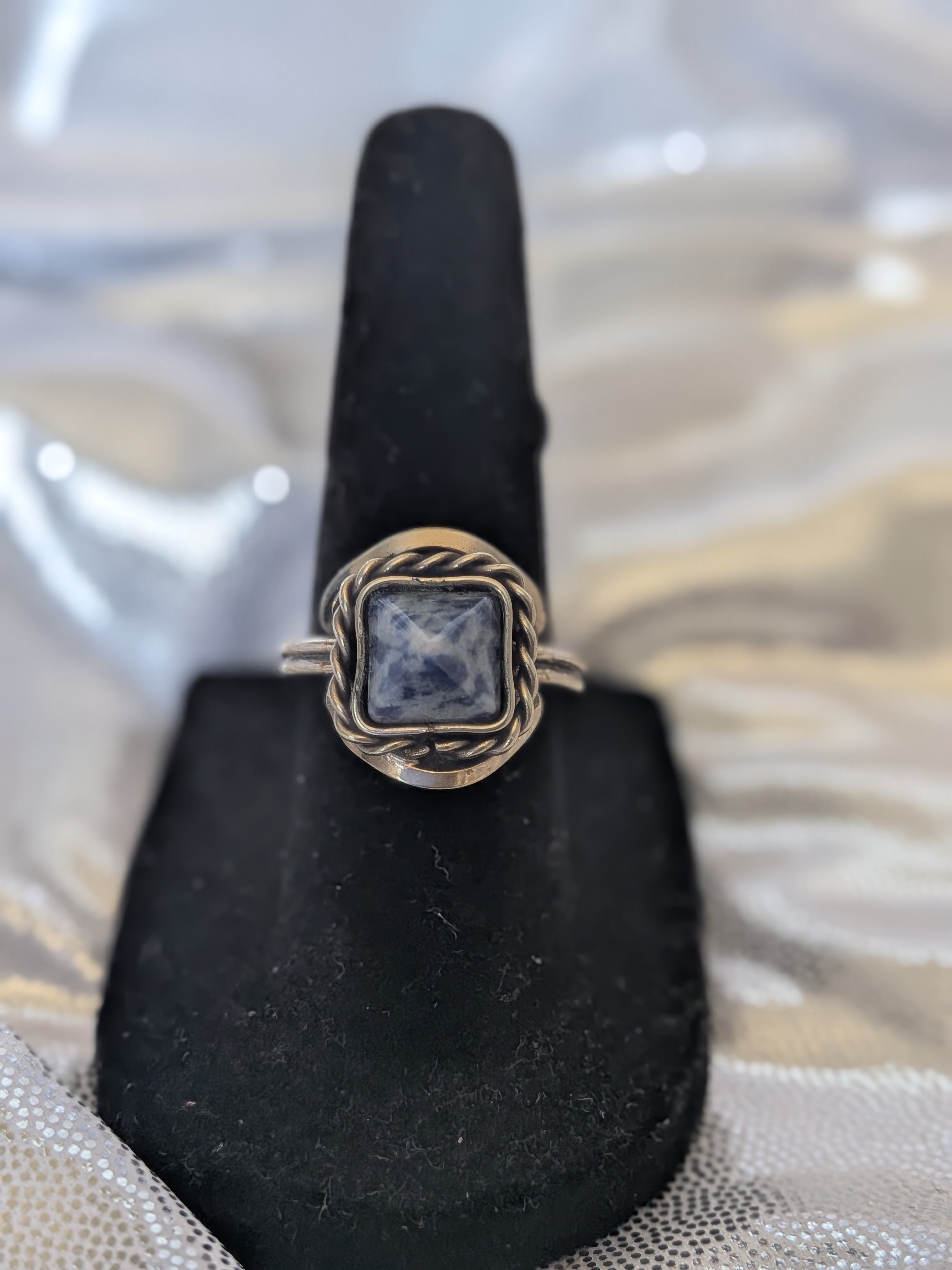 Semi Precious Stone Pyramid Square Adjustable Metal Ring