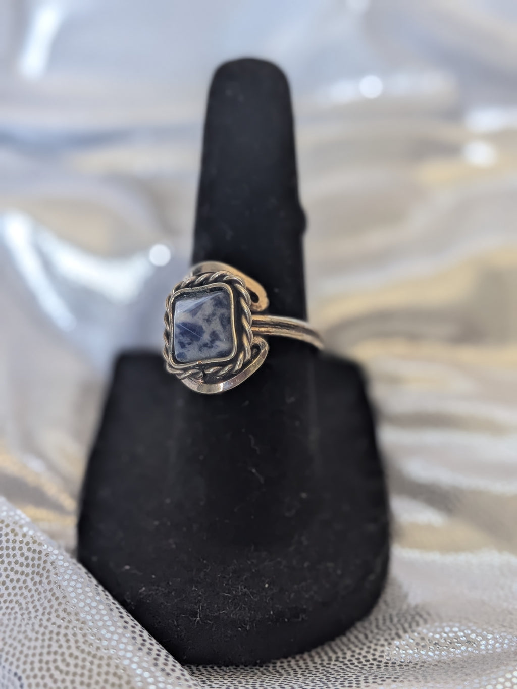 Semi Precious Stone Pyramid Square Adjustable Metal Ring