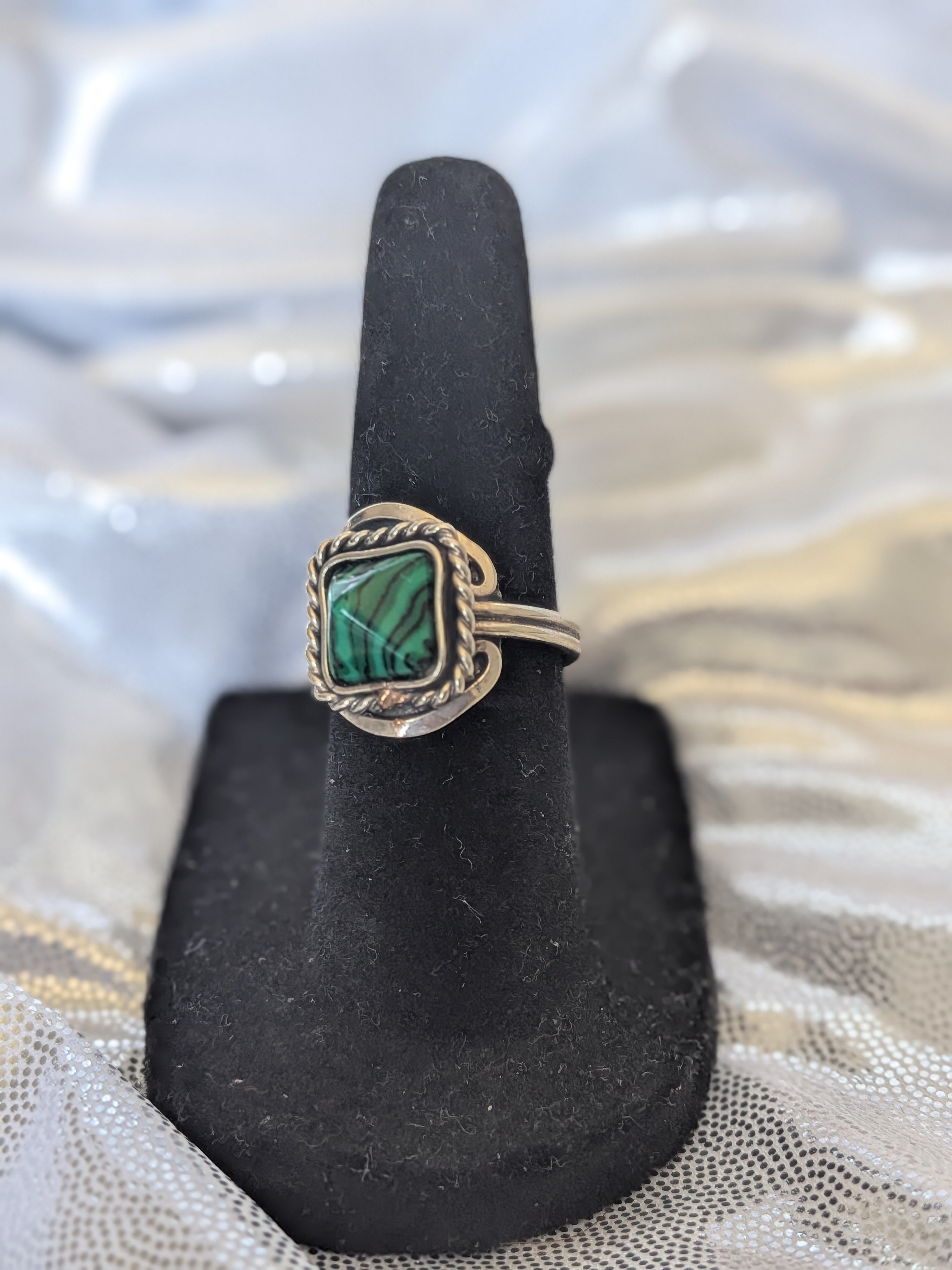 Semi Precious Stone Pyramid Square Adjustable Metal Ring