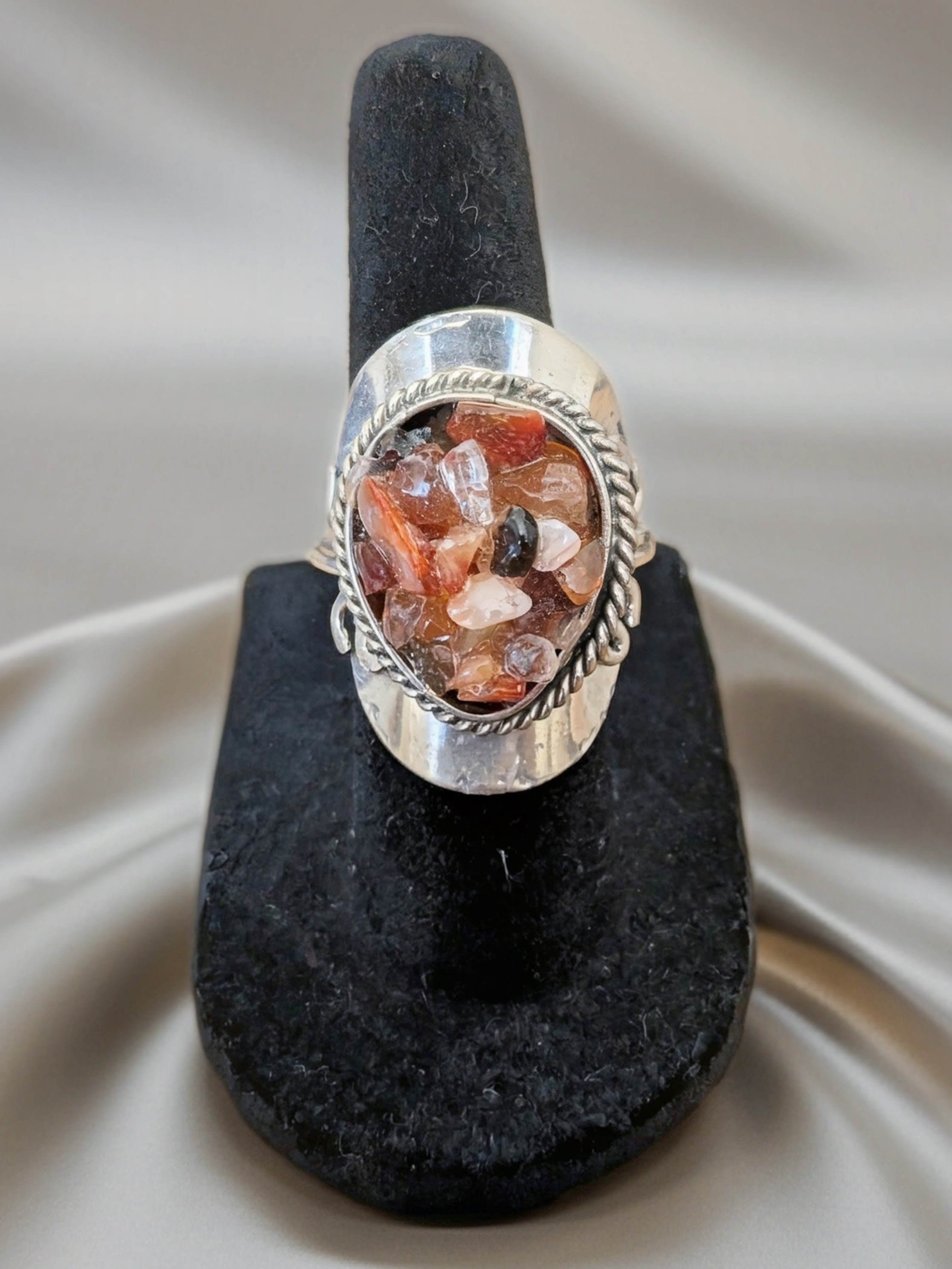 Large Chip Stone Cluster Adjustable Ring