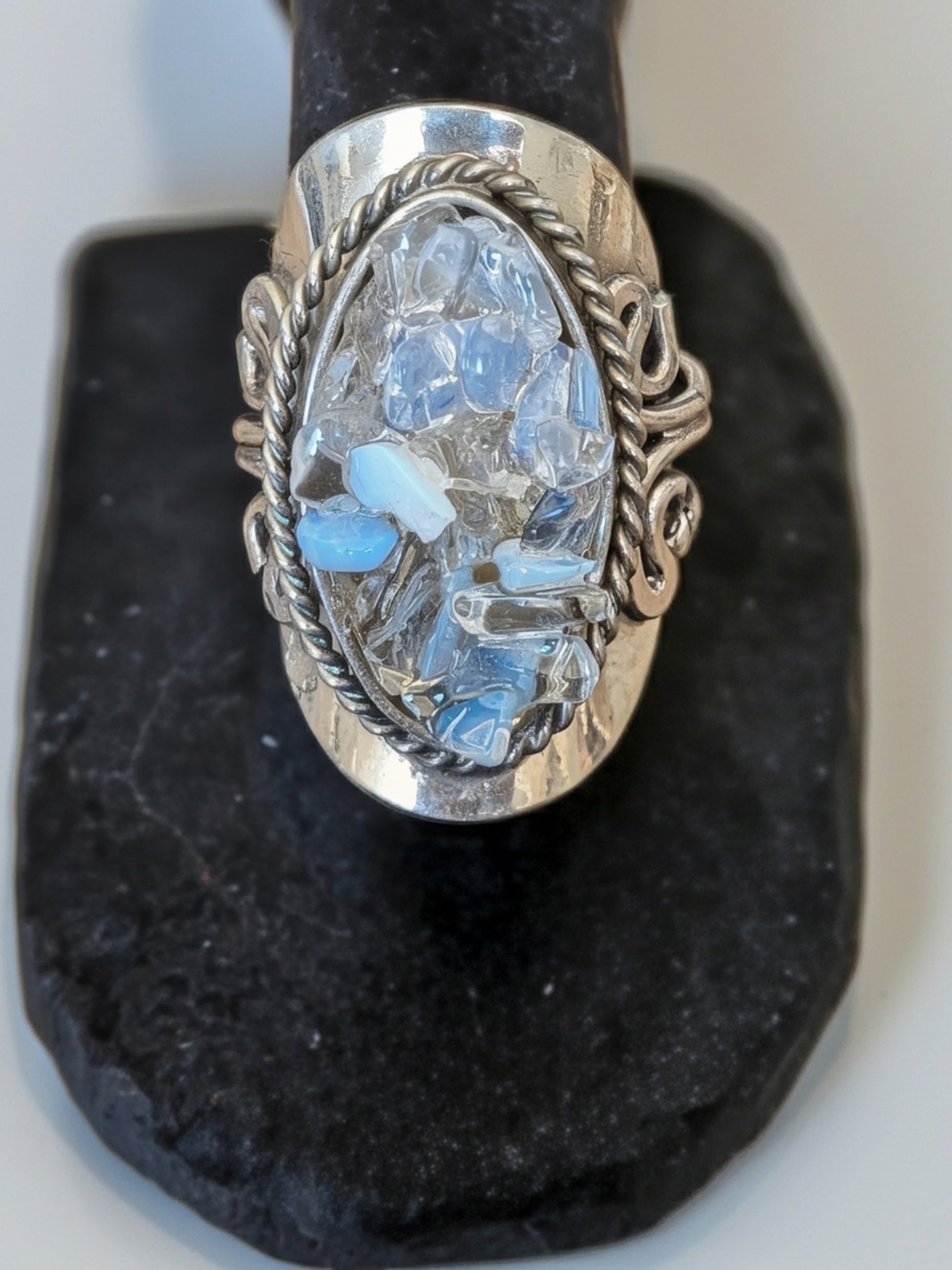 Large Chip Stone Cluster Adjustable Ring