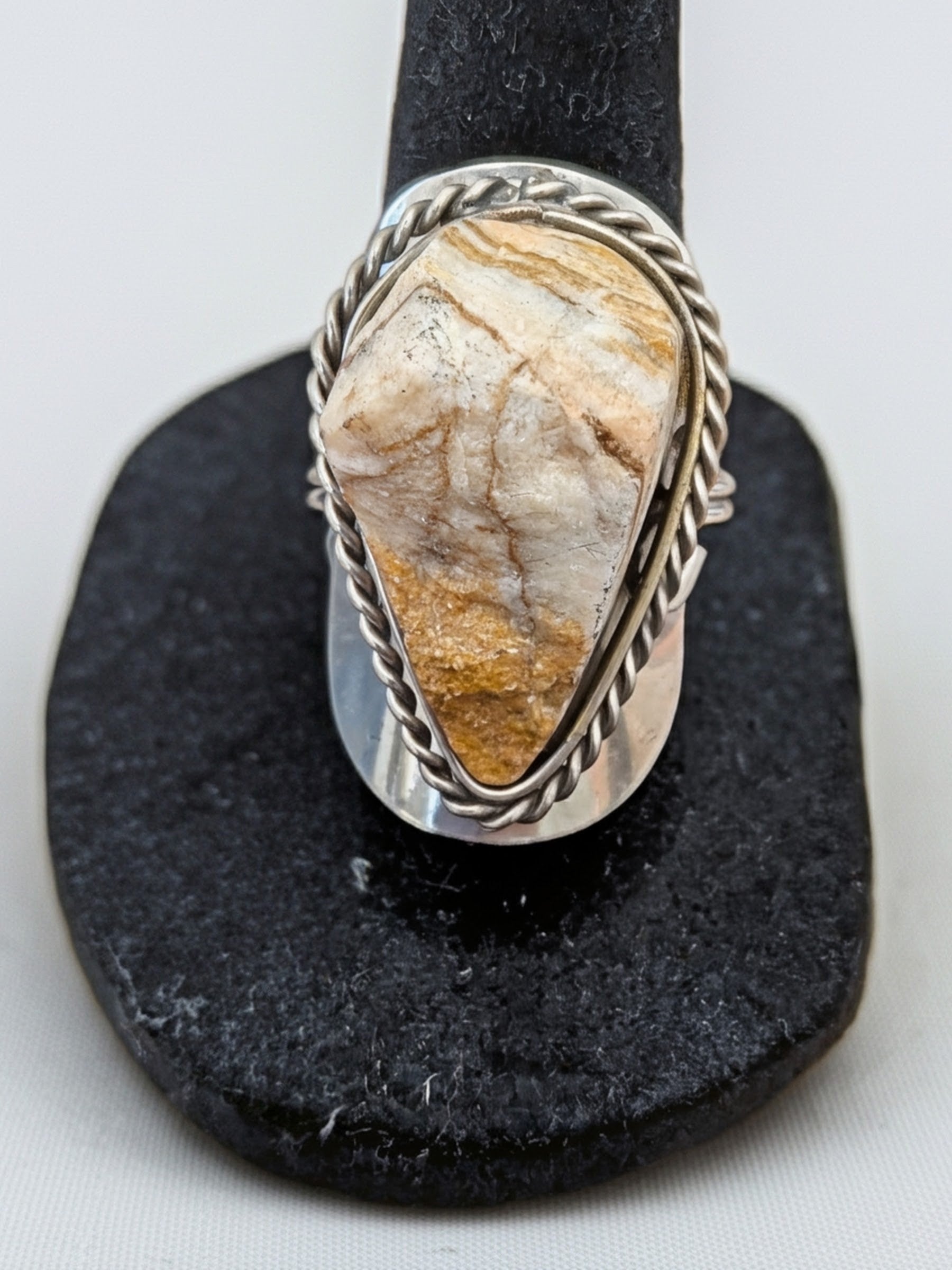 Large Raw Stone Assorted Shape Adjustable Metal Ring