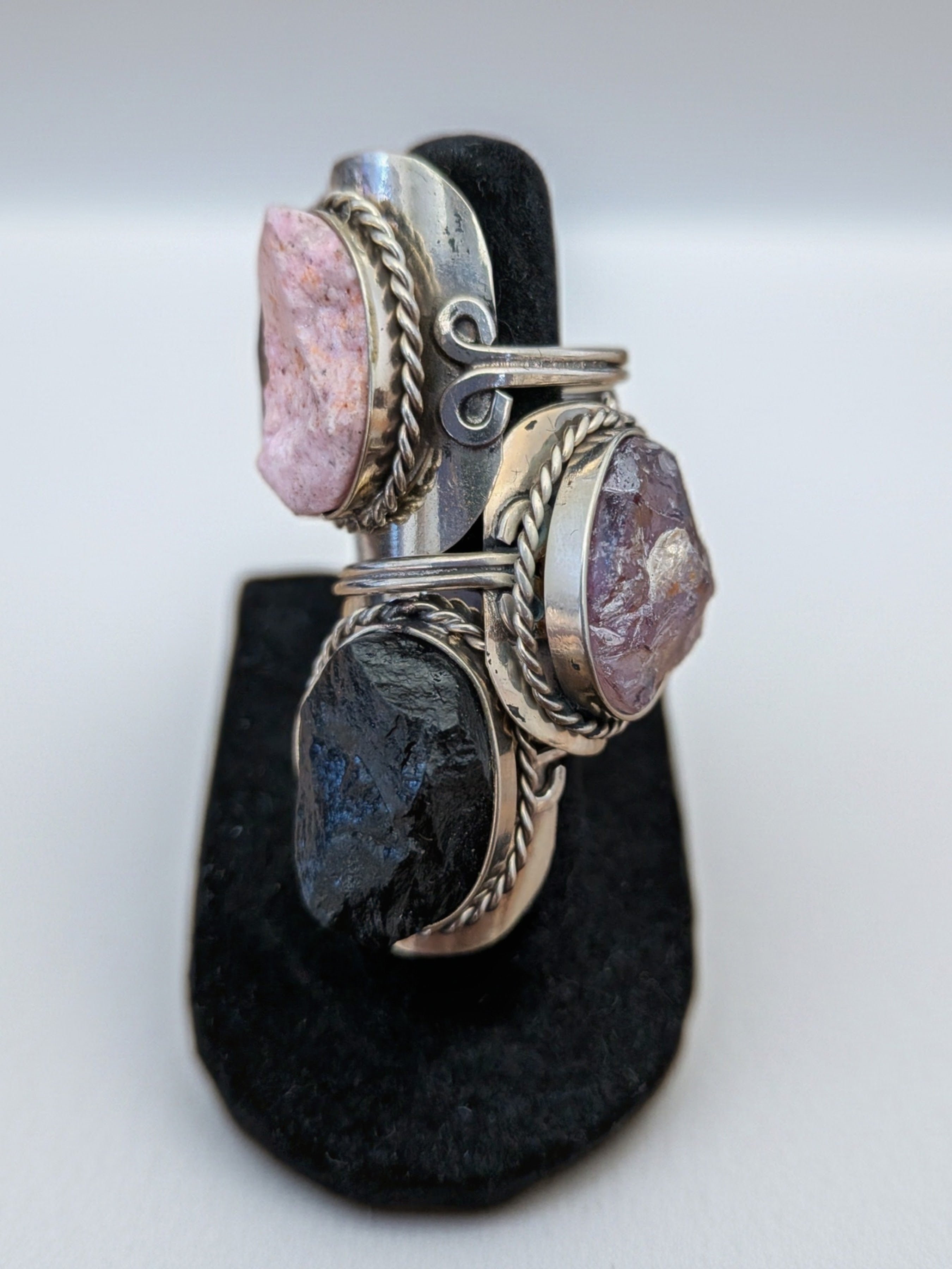 Large Raw Stone Assorted Shape Adjustable Metal Ring