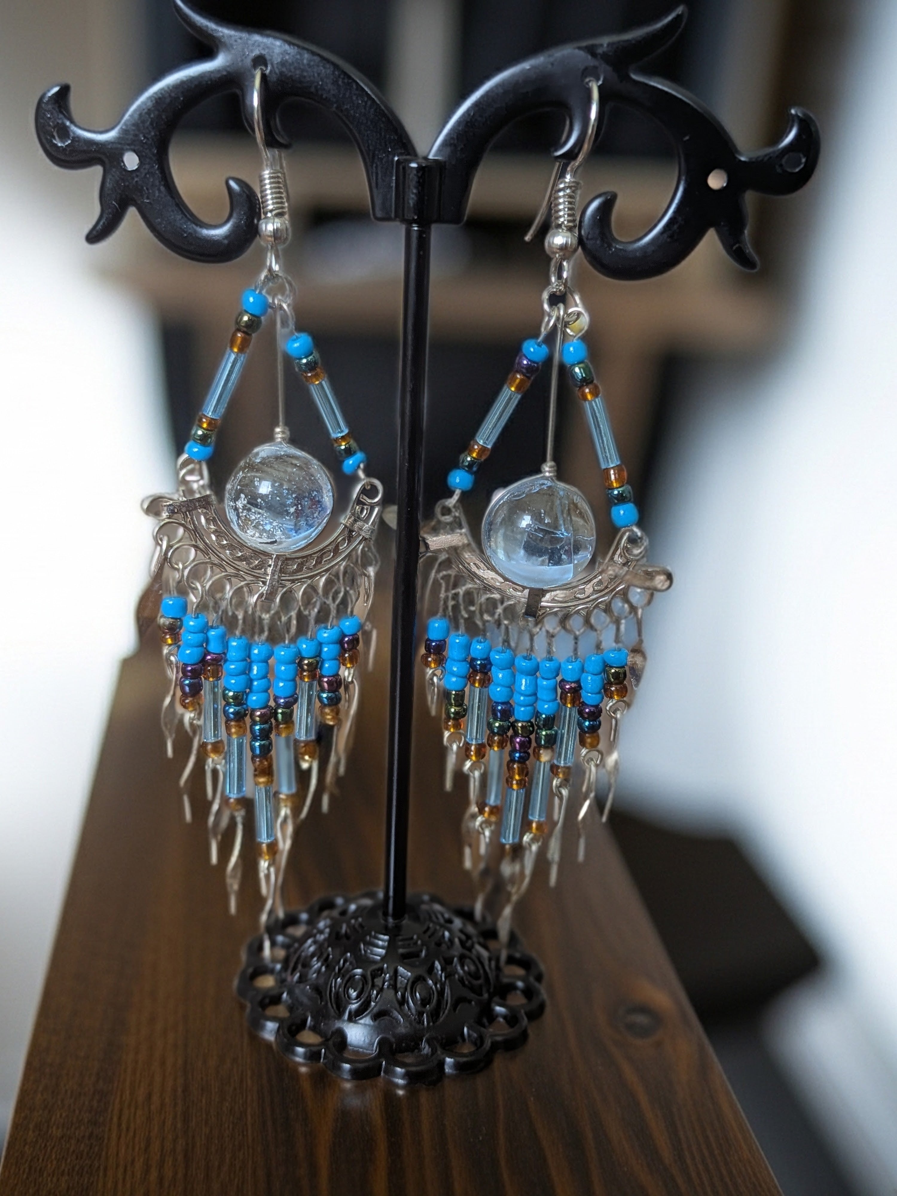 Glass Bead Long Chandelier Earrings