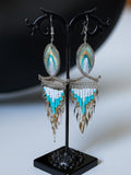 Large Threaded Long Beaded Metal Dangle Earrings