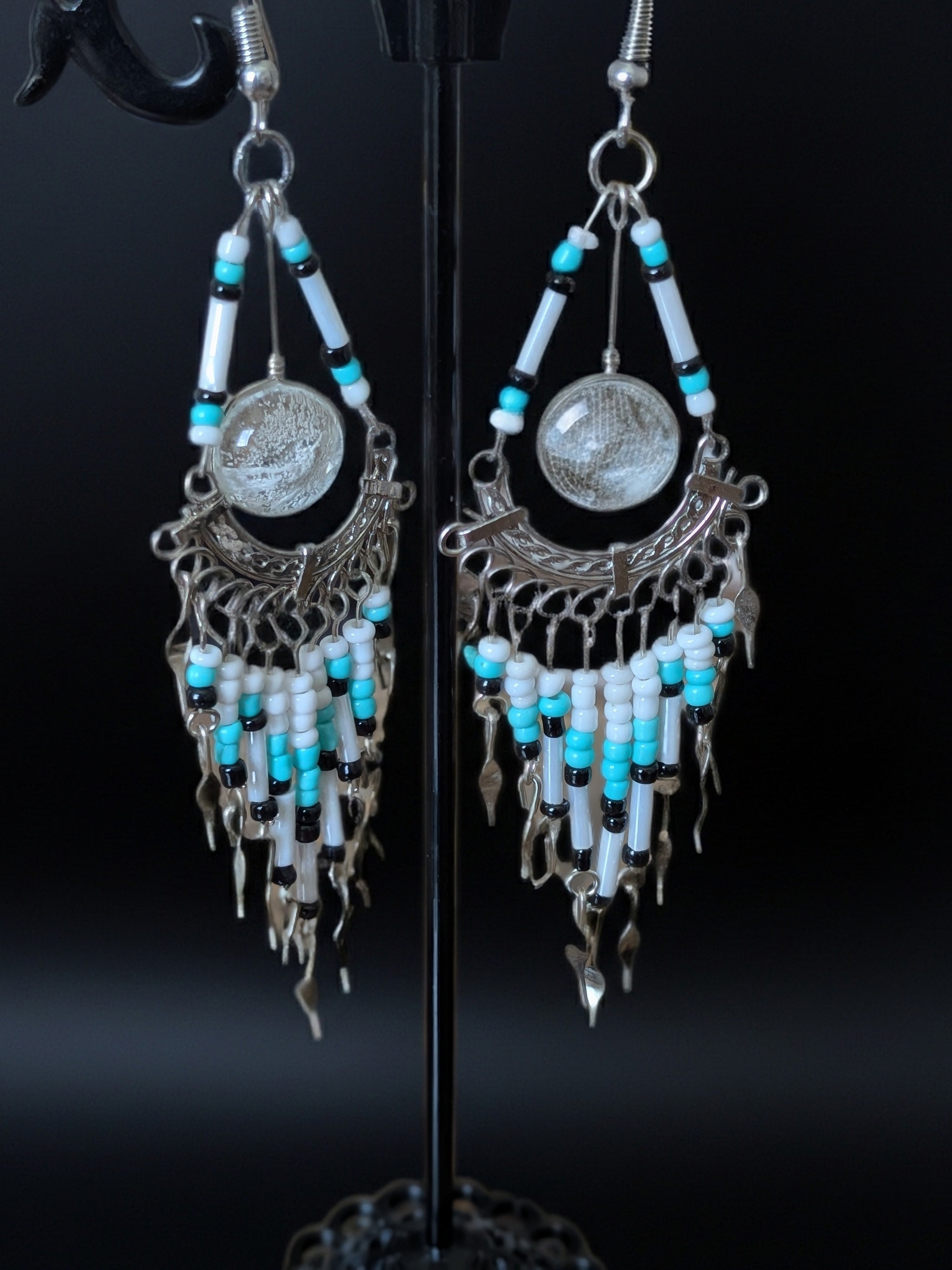 Glass Bead Long Chandelier Earrings