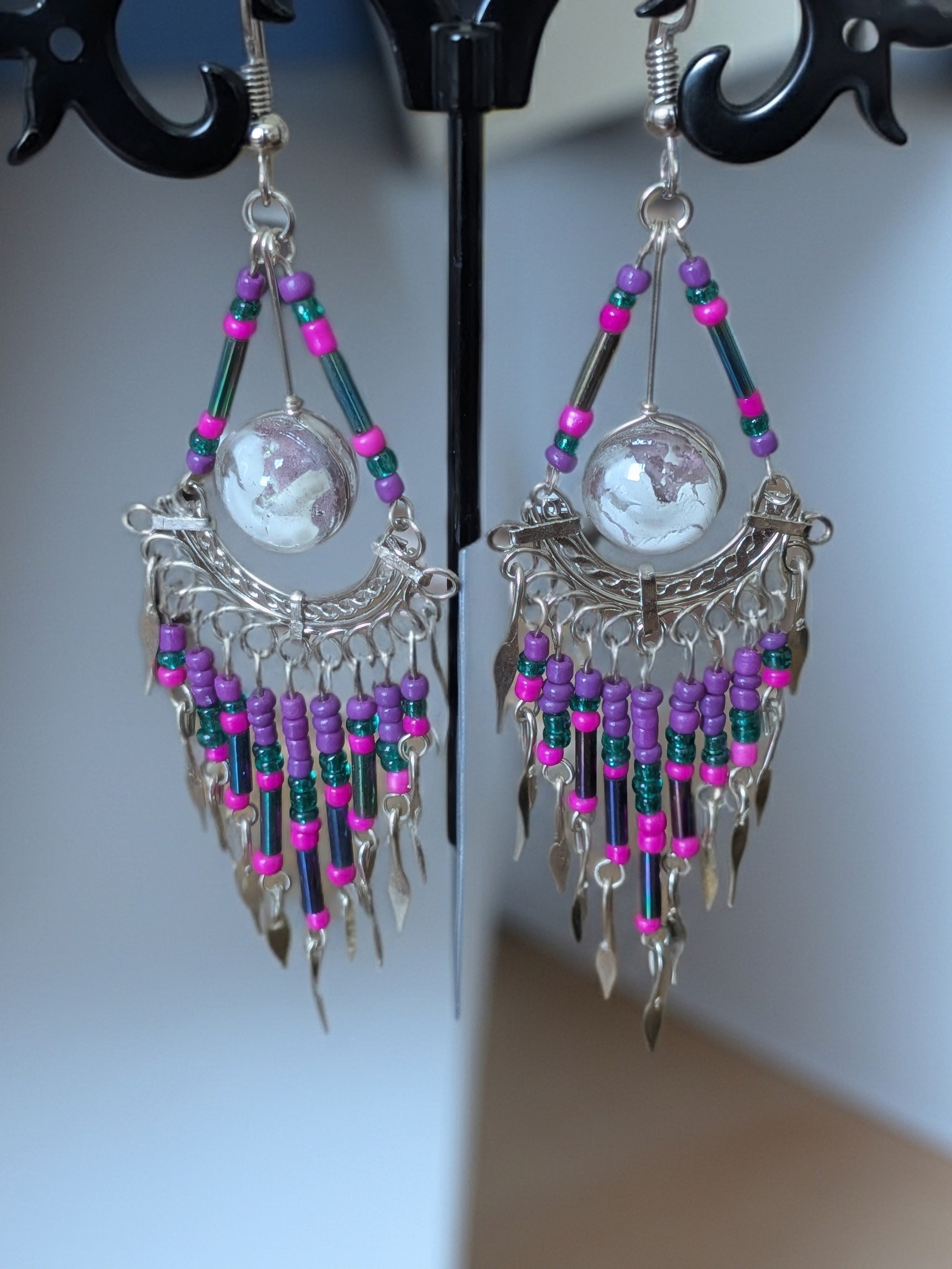 Glass Bead Long Chandelier Earrings