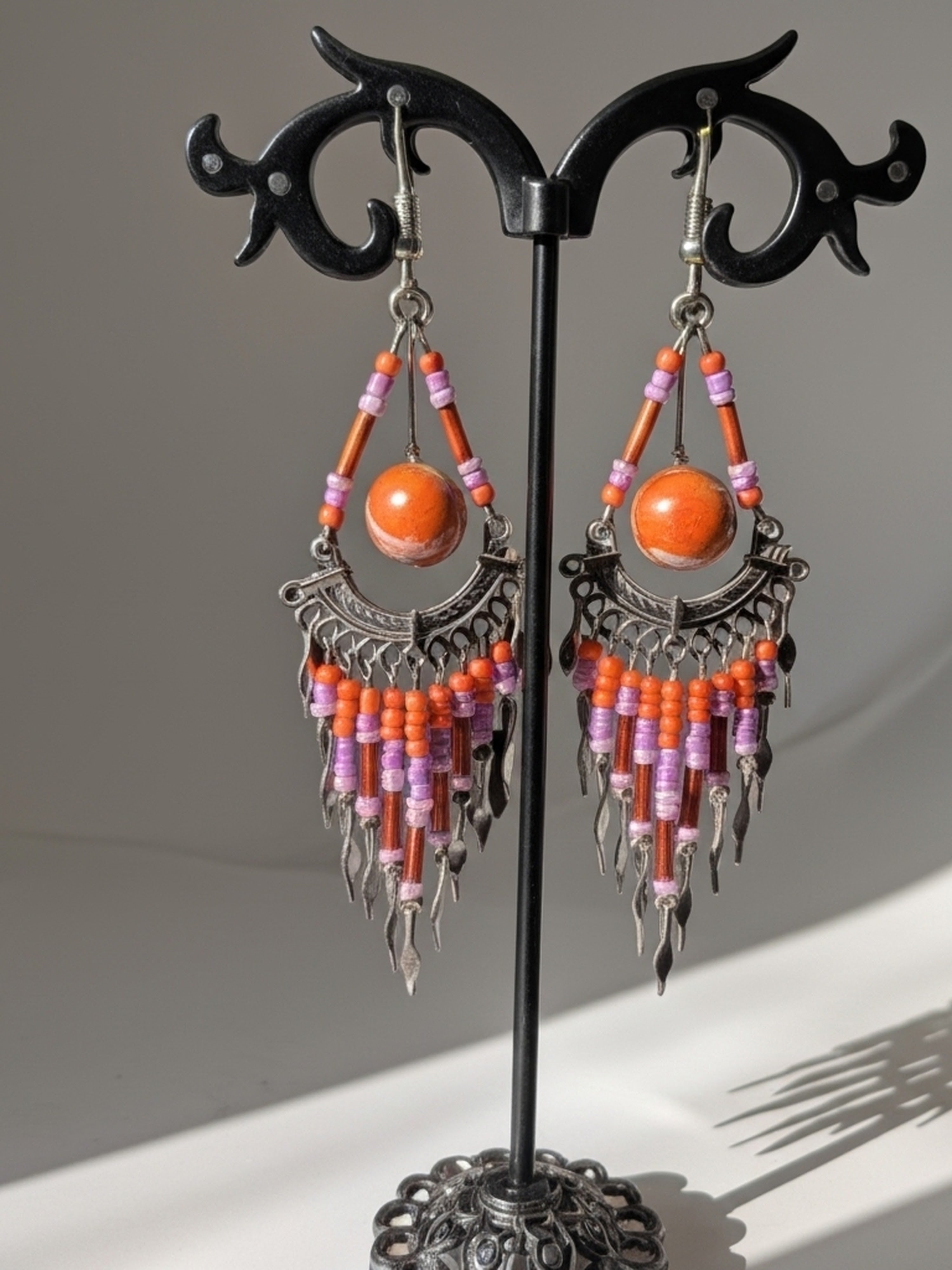 Glass Bead Long Chandelier Earrings