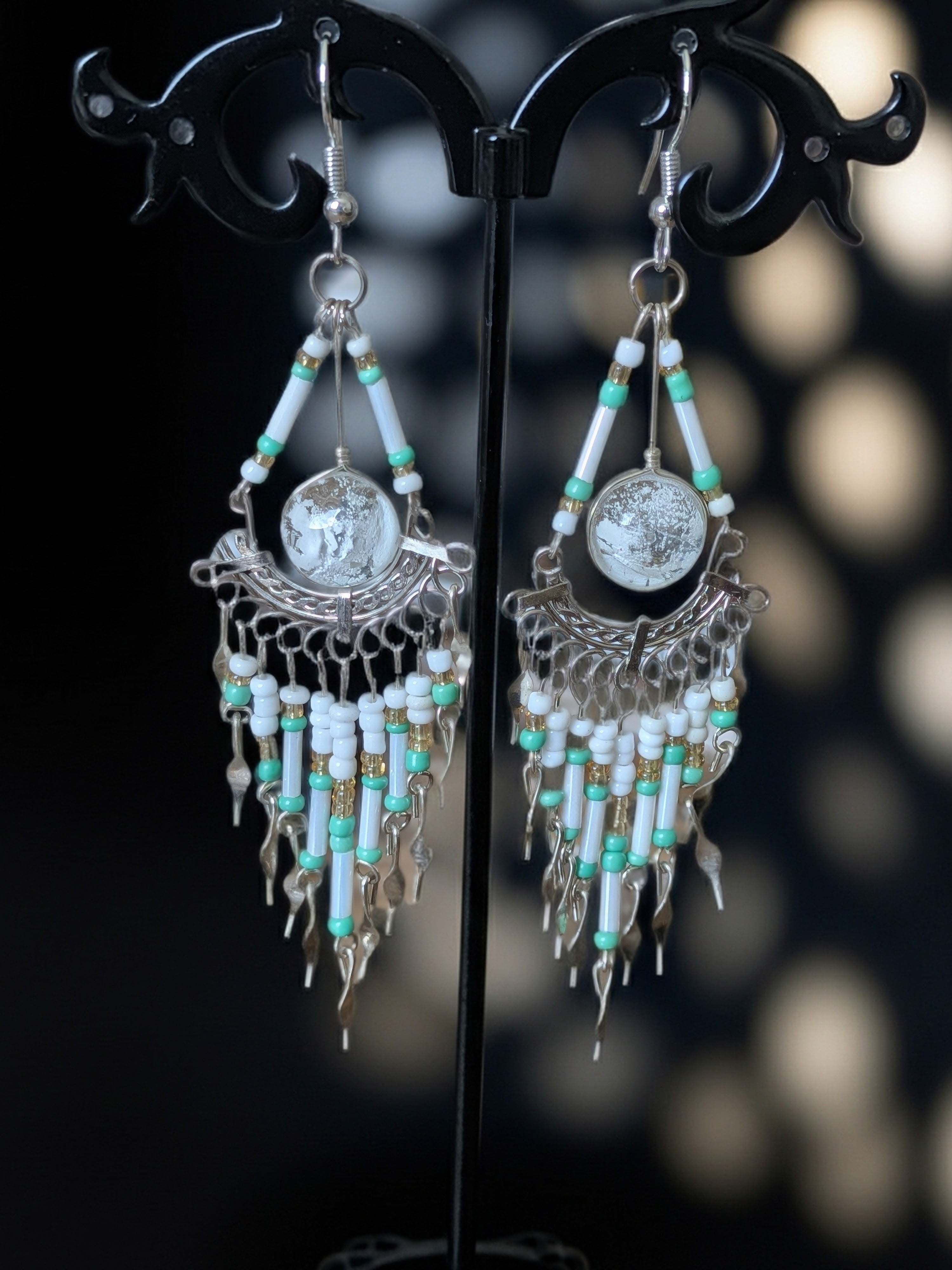 Glass Bead Long Chandelier Earrings