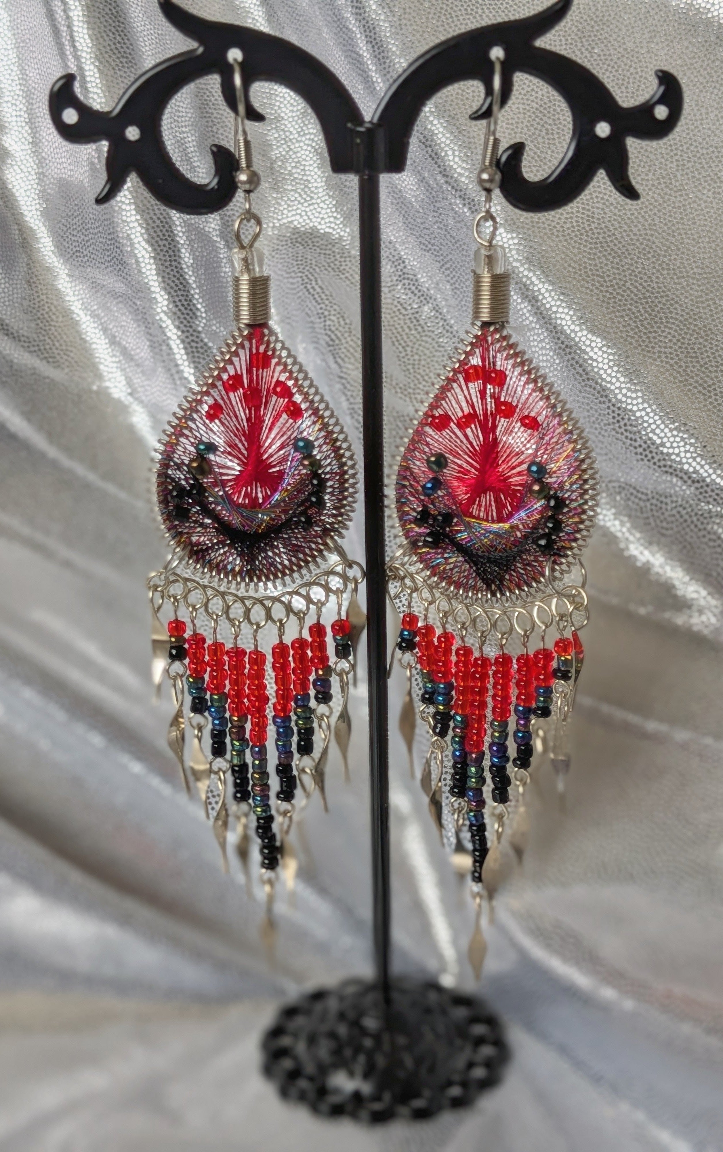 Large Beaded Thread Teardrop Dangle Earrings