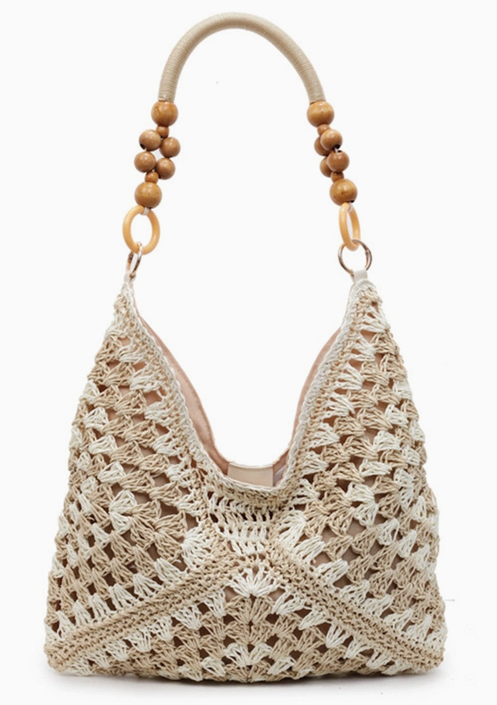 Crochet Patterned Handbag — White