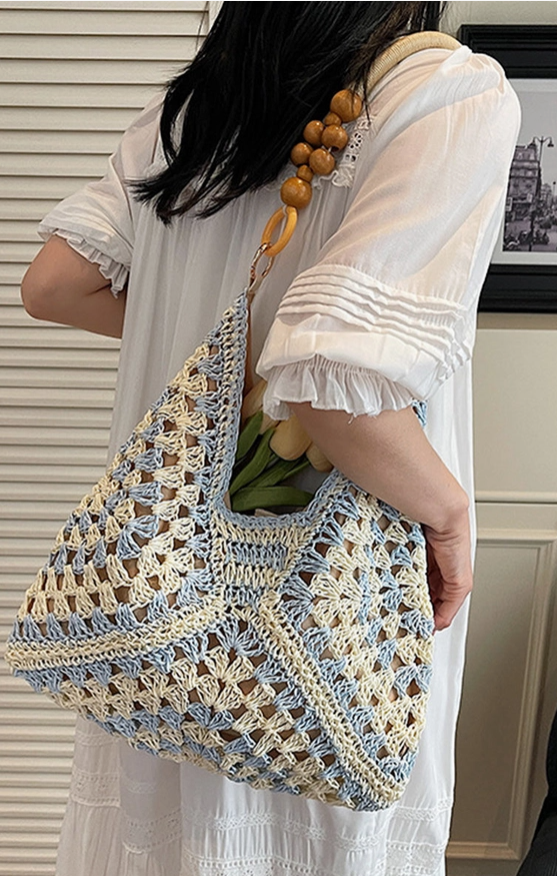 Crochet Patterned Handbag — Black