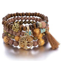 Bohemian Charm Beaded Bracelet Set — Coffee Brown