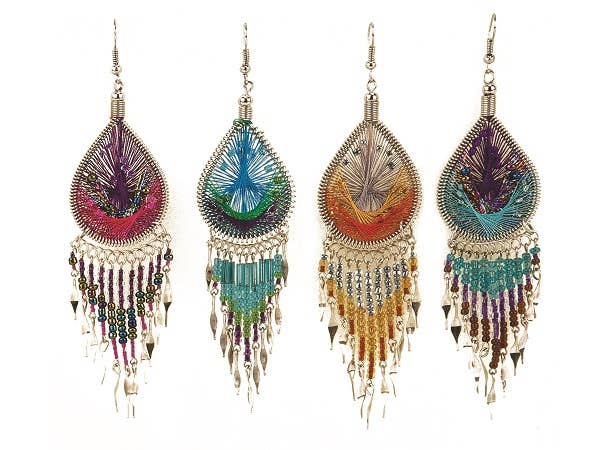 Large Beaded Thread Teardrop Dangle Earrings