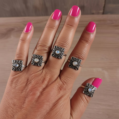 Boho Gemstone Rings in Pot Metal