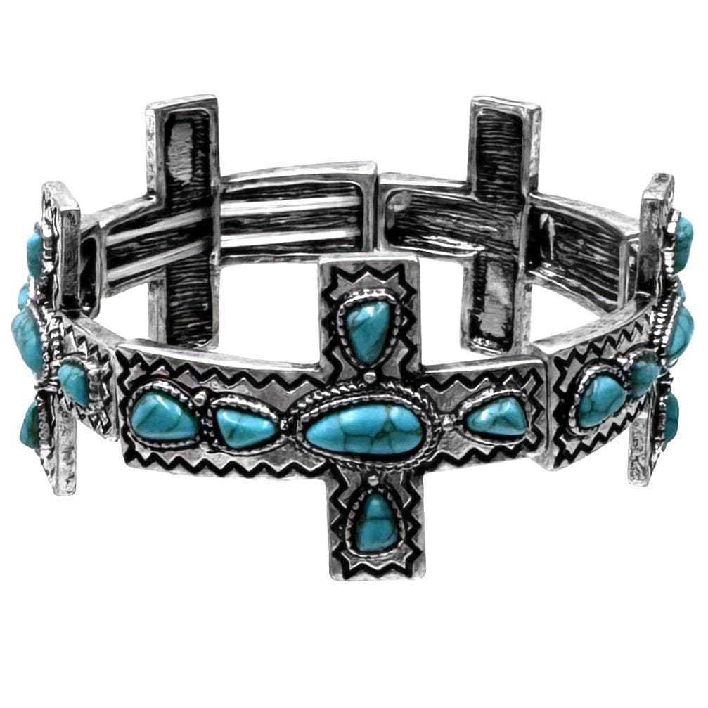 Cross Turquoise Stone Stretch Bracelet