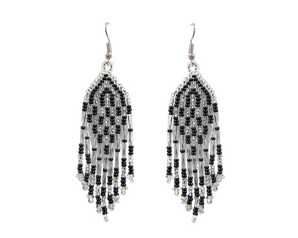 Small Seed Bead Fringe Long Dangle Earrings