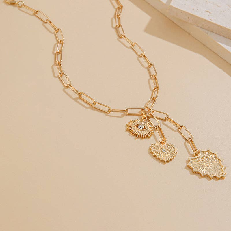 Heart & Eye Charm Link Necklace