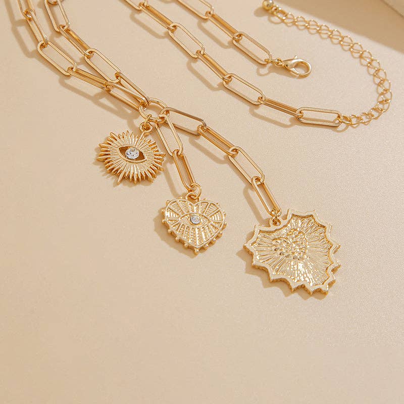 Heart & Eye Charm Link Necklace
