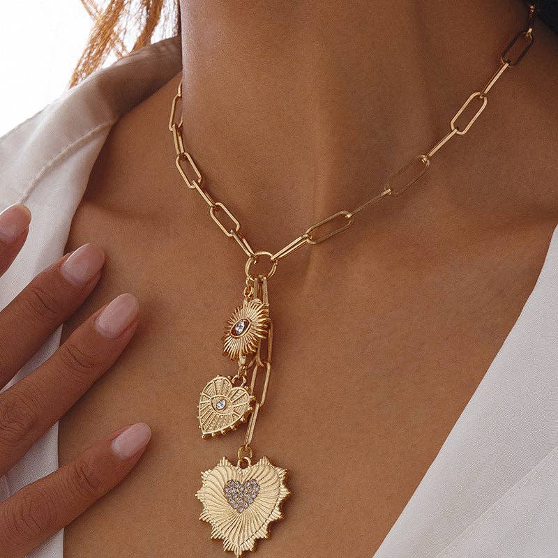 Heart & Eye Charm Link Necklace