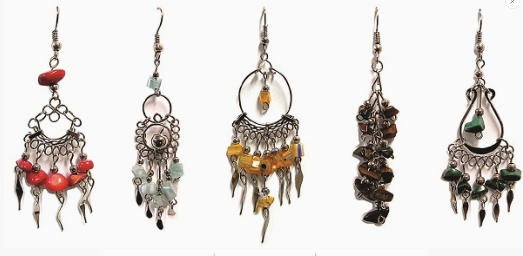 Chip Stone and Silver Metal Chandelier Earrings
