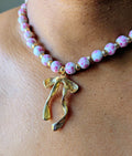 Pink Beaded Bowtie Necklace