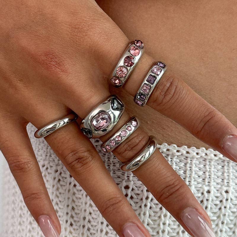 Pink Crystal Statement Rings Set