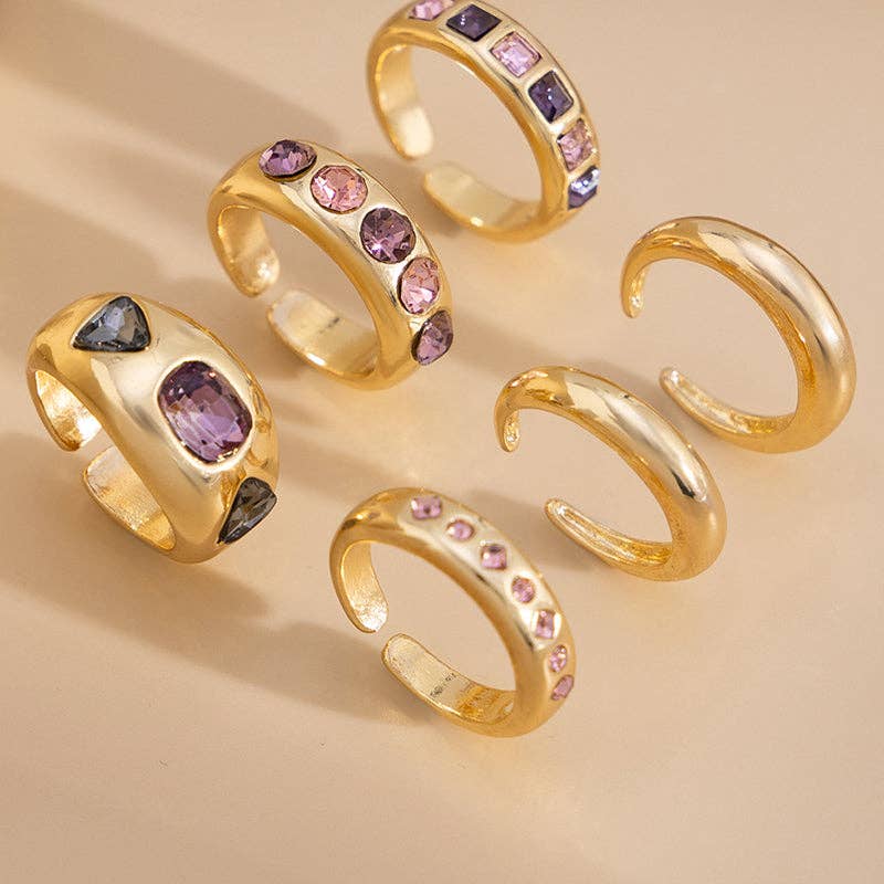 Pink Crystal Statement Rings Set